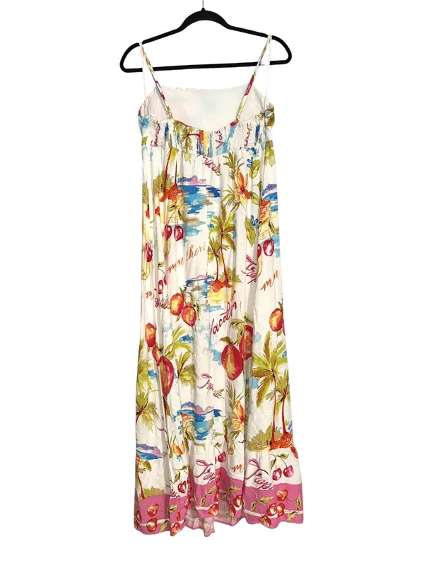 Label of Love Nalani Linen Blend White Tropical Print Maxi Dress XL - Image 4