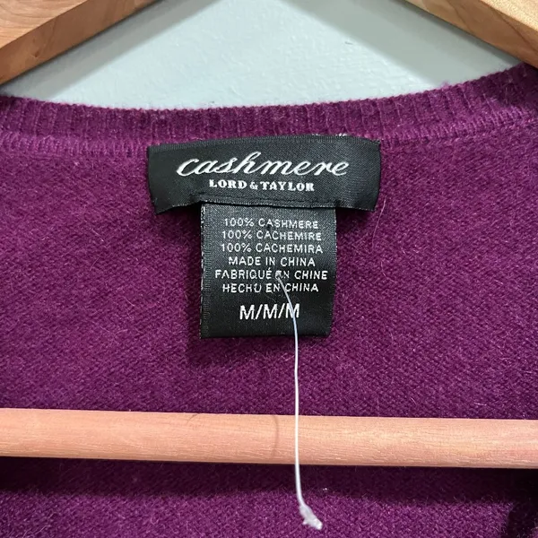 Cashmere Womens Sz M Purple Ribbed V Neck Pullover Knit‎ Sweater Long Sleeves - Image 2