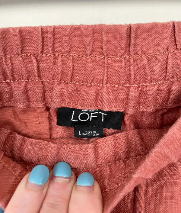 Ann Taylor LOFT 100% linen shorts pink Drawstring Elastic Waist women’s size L - Image 2