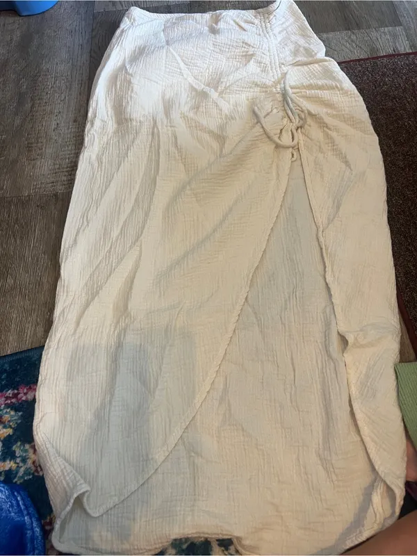 Free People Natural Cerine Ruched Midi Skirt Ivory Gauze Size 10 - Image 10