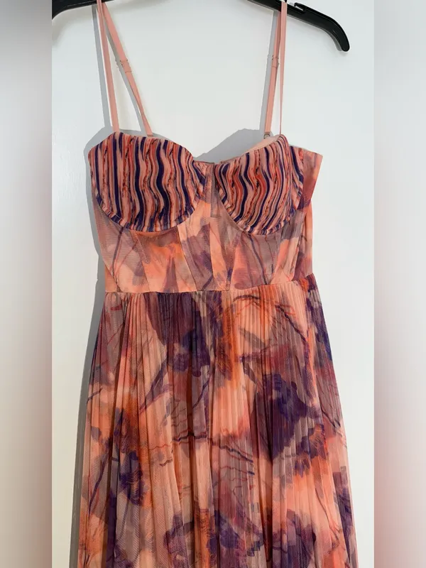 Hutch Floral Pleated Tulle Sweetheart Maxi Dress in Pink and Purple - Image 11