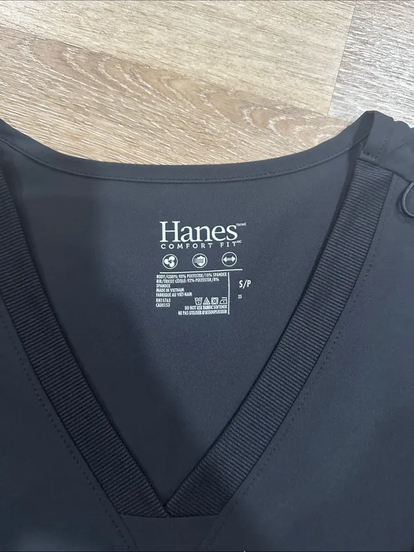 Hanes Black V-Neck Medical Scrub Top - Image 2