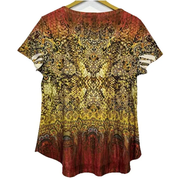 Vintage Y2K Bling Top XL Grunge Punk Goblin Paisley Tattoo Multicolor - Image 4