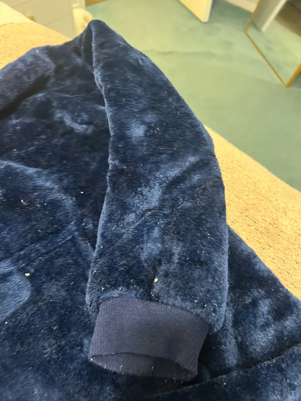 Cozy Casual Soft and plush blue fleece hoodie with a front pocket. Perfect for staying warm and comfortable. Just needs to be lint rolled or thrown in dryer. - Image 5