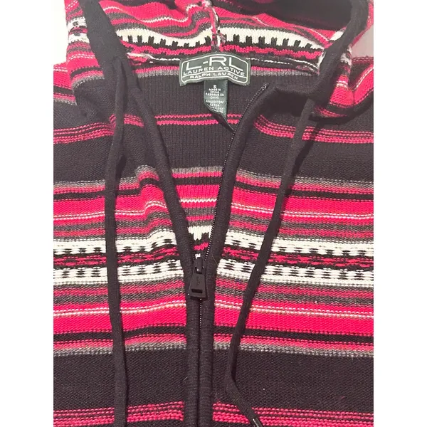 Lauren Active Ralph Lauren Hoodie Women Small Pink Black Striped Wool Blend Zip - Image 7