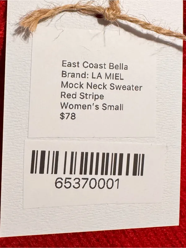 La Miel Red & Cream Striped Dolman Sleeve Preppy Mock Neck Sweater Small New - Image 6