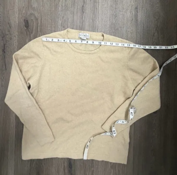 Sutton Studio 100 Cashmere Beige Tan Crewneck Sweater Long Sleeve Womens Large - Image 2