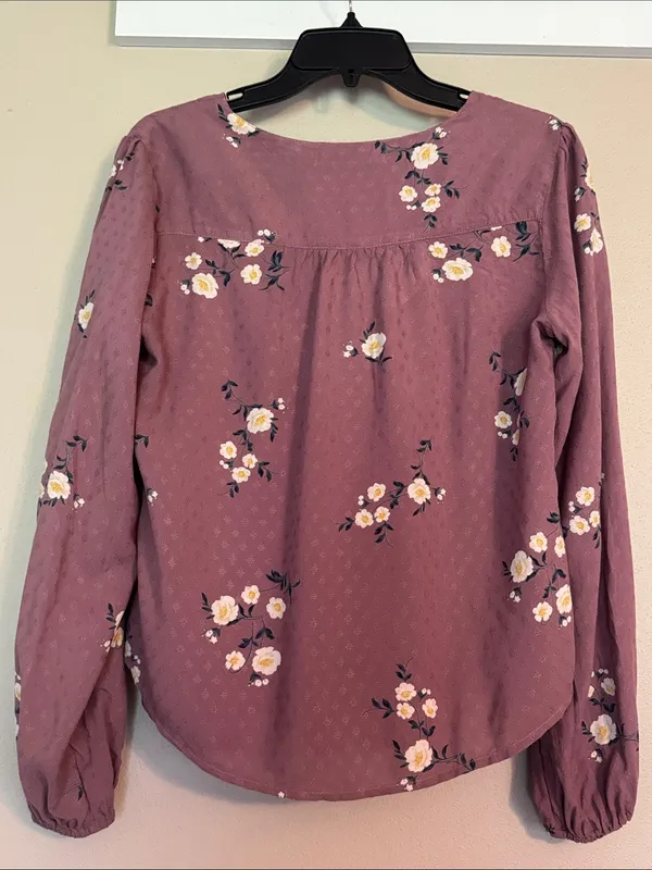 ABERCROMBIE & FITCH Floral Button-Down Blouse S 19” p2p Dusty Plum EUC - Image 6