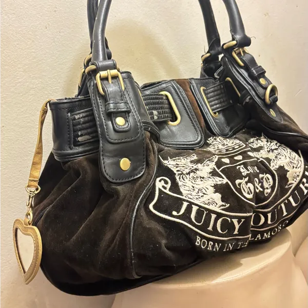Juicy Couture Vintage Couture Daydreamer Bag Scottie Dog Brown Velour - Image 6