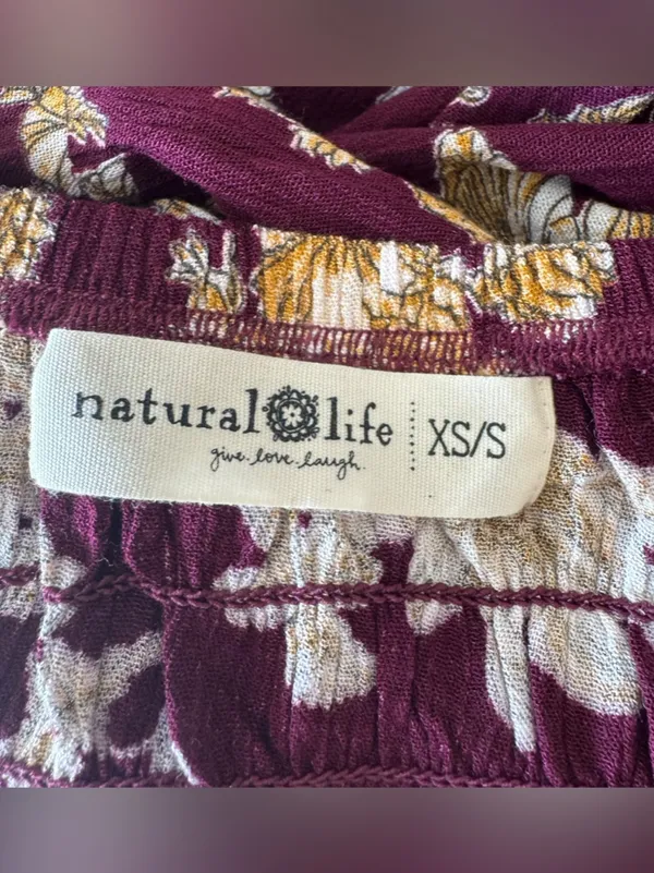 Natural Life - Burgundy Floral Maxi DressBoho Smocked Rayon Midi Maxi Sz XS/S - Image 7