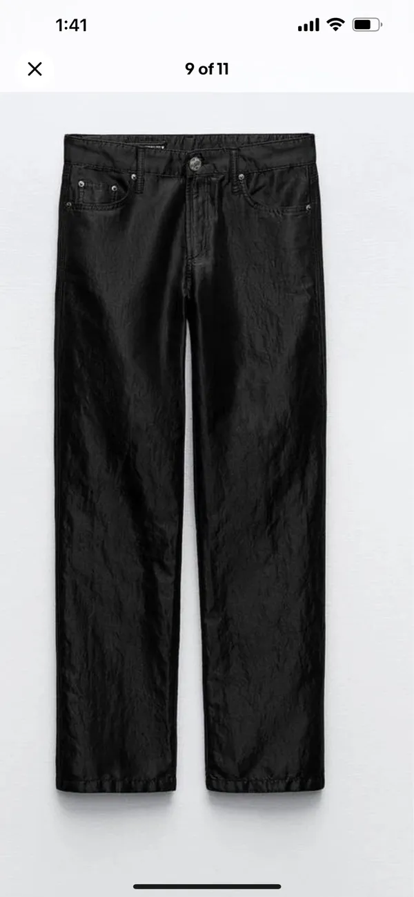 Zara Nwt Satin Effect Shiny Metallic Mid Waist Straight Leg Pants 4 - Image 12