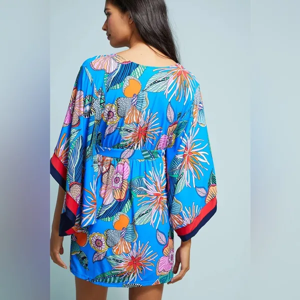 NWT Trina Turk Tahiti Cover-Up Dress Size Small Blue Tropical Print Tunic Resort - Image 2