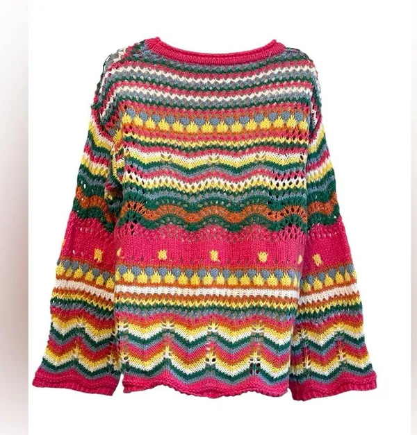 Ecosunny Women's Sweaters Long Sleeve Crew Neck Color Block Striped Hollow - Image 5