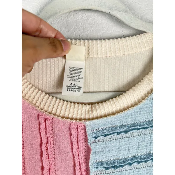 7TH RAY Textured Pastel Color Block Ribbed Pullover Top Women's Size Large Artsy - Image 6