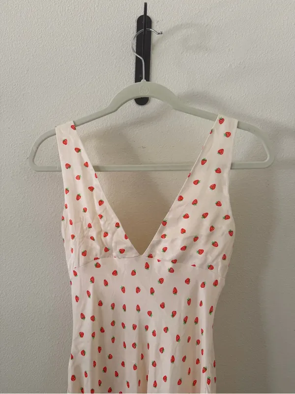 Zara Strawberry Print Mini Dress in Cream - Image 7