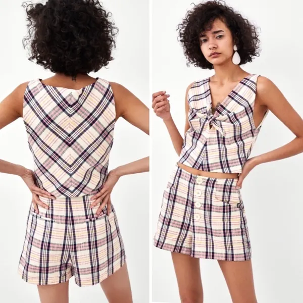 Zara TRF Crop Plaid Top - Image 2