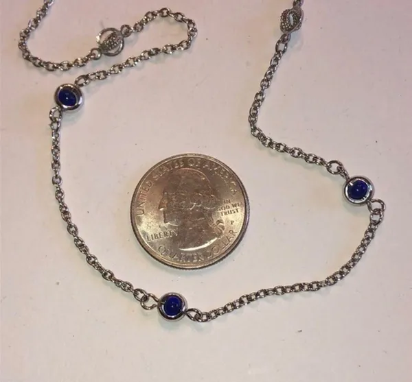 Vintage Signed Sarah Coventry Silver Blue Stone Dainty Necklace - Image 4