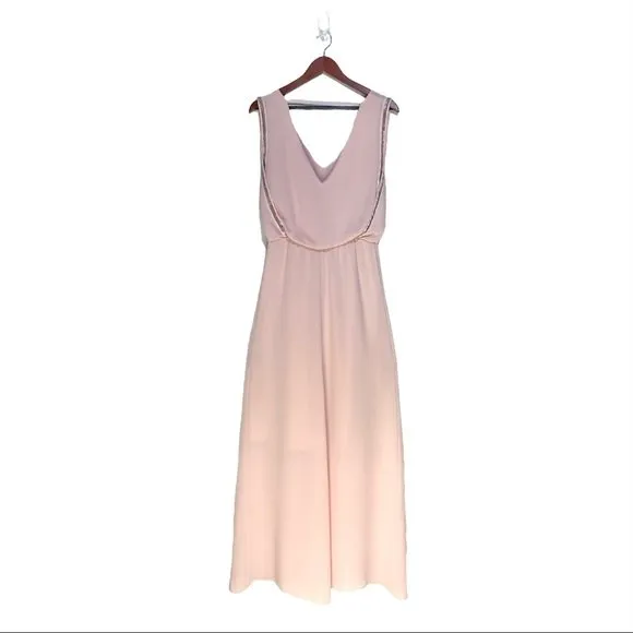 BCBGMaxazria Marlynn Sleeveless Sequin Trim Chiffon Maxi Dress Dusty Pink XXS - Image 3