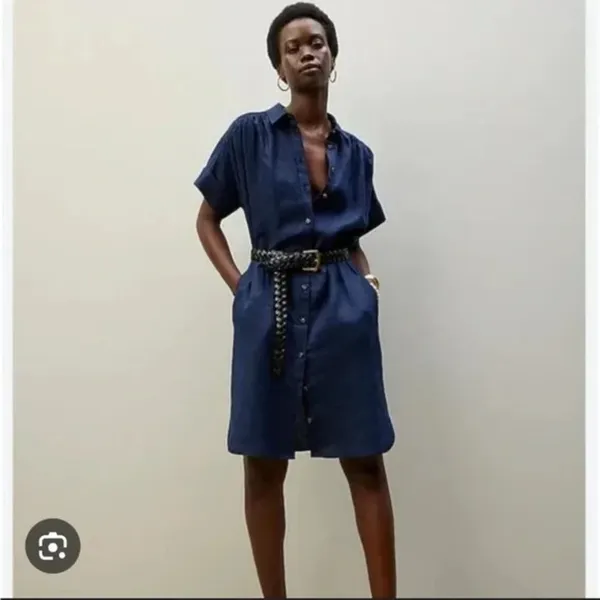 NWT J.Crew Relaxed-fit Short-sleeve Navy Baird McNutt Irish Linen Shirtdress S - Image 3