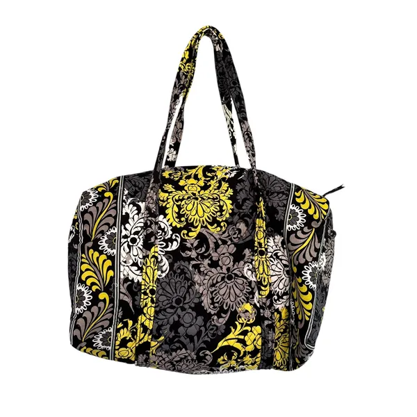 Vera Bradley‎ Floral Grand Traveler Bag Yellow Gray Black Quilted Duffle - Image 10