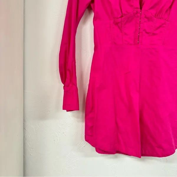 Urban Outfitters Hot Pink Long Sleeve Mini Dress Womens XS Barbie Core Collared - Image 4