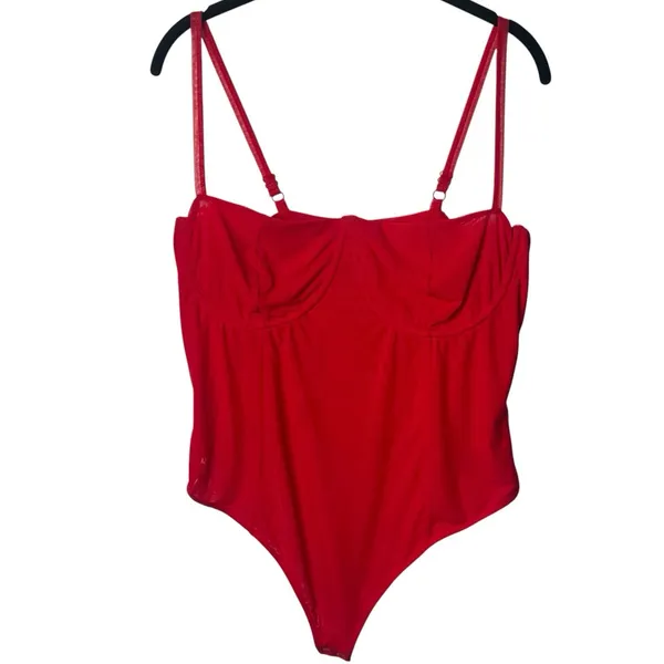 Good American Corset Demi Mesh Thong Bodysuit Grenadine Feminine Dainty 2XL - Image 2