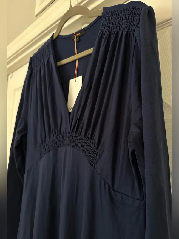 Quince Tencel Jersey V-Neck Long Sleeve Midi Dress navy blue size large - Image 4