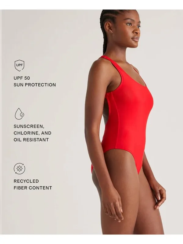 NWT Quince Italian Cross-Back One-Piece Swimsuit in Red - Size: Medium - Image 6