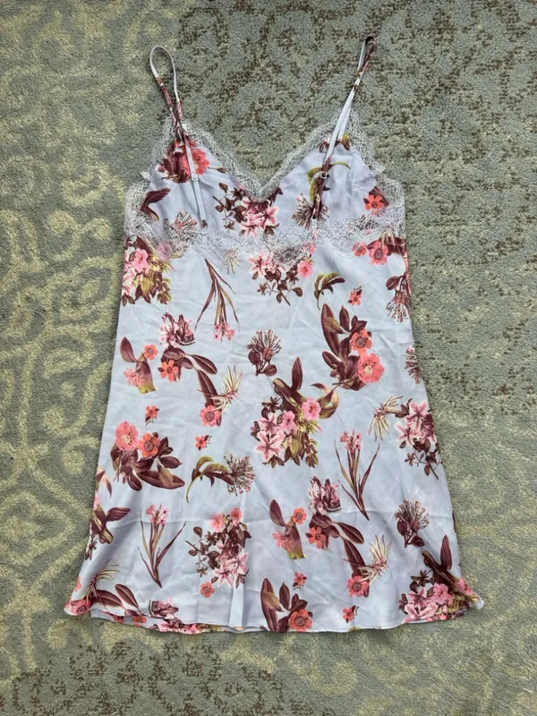 Victoria’s Secret Floral Satin & Lace Nightgown Slip Dress Purple Small - Image 6