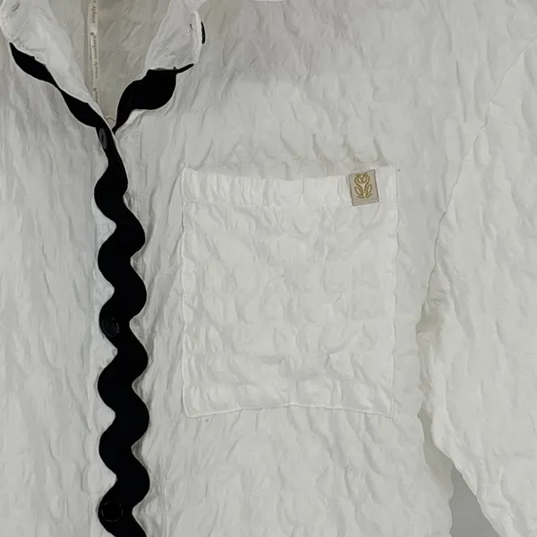 Simply Southern White Seersucker Pajama Set Short Sleeve Black Trim‎ Small NWT - Image 10