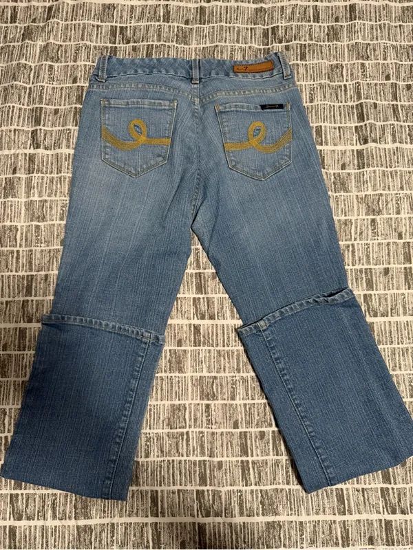 Vntg Seven7 lower rise blue denim jeans with embroidered logo on back pockets si - Image 2