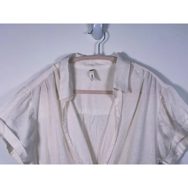Sybilla Linen Blend Twist Front Crop Top Womens Size L White Minimalist Granola - Image 5