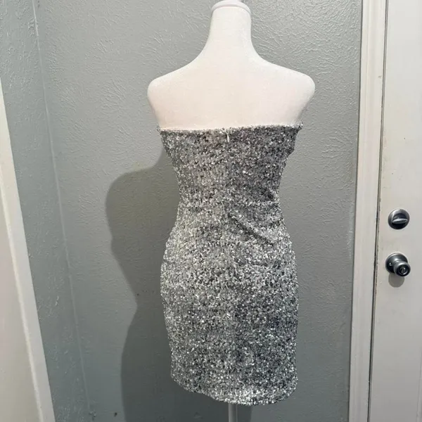 White Fox Let's Have a‎ Party Mini Dress Silver Medium - Image 2