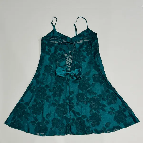 Vintage Victoria’s Secret Teal Floral Burnout Lace Up Slip Dress Petite P - Image 4