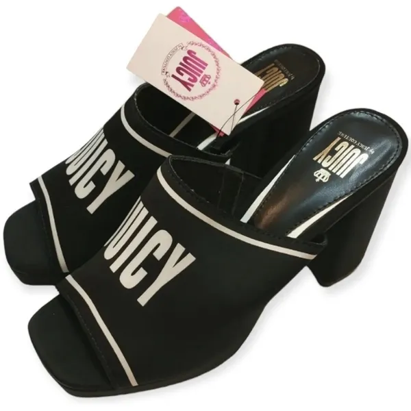 NWT Juicy Couture J-Girly Black White Logo Block Heel Mules Y2K Size 9.5 - Image 2