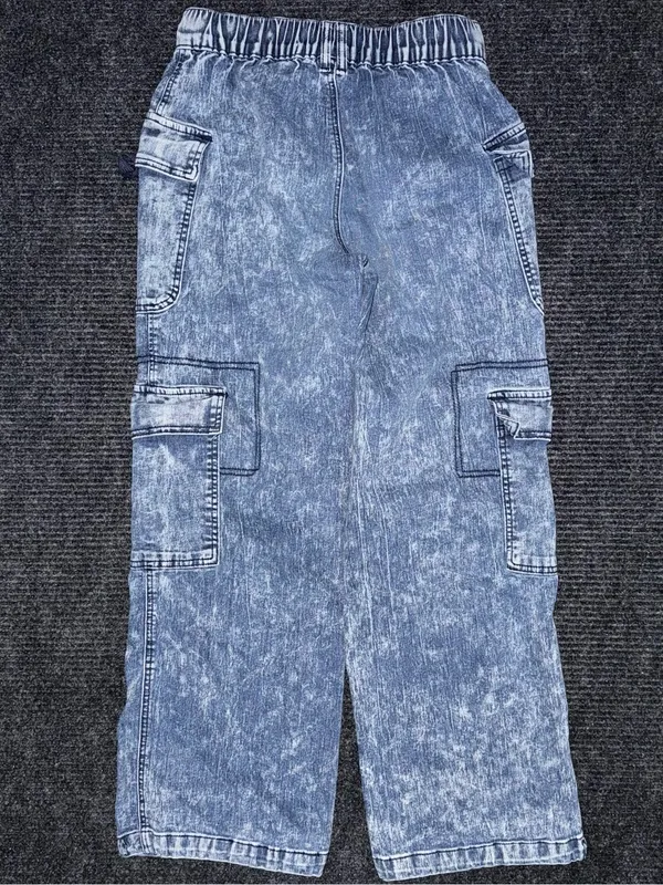 Madden Girl Cargo Skater Wide Leg Jeans Acid Wash Blue Denim Utility XS Grunge - Image 2