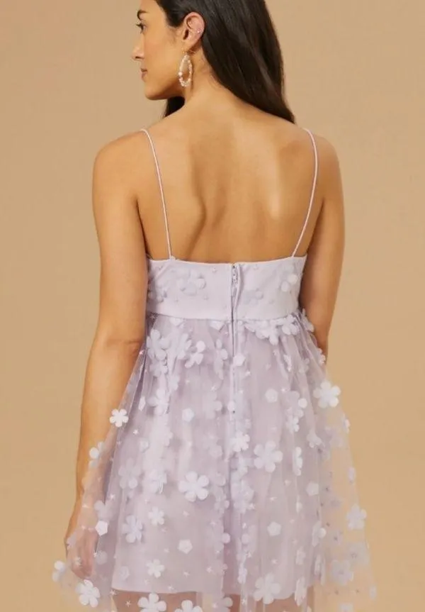 Altar'd State Aurora Purple 3D Floral Babydoll Mini Dress Embellished Lavender - Image 2