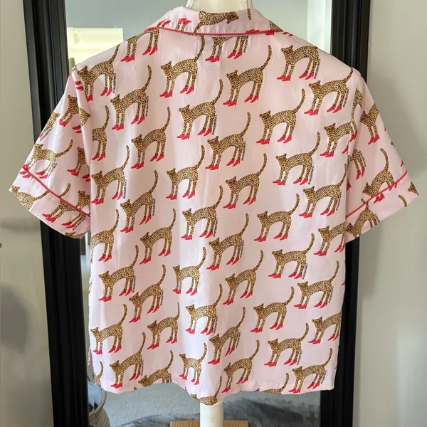 BOUFFANTS & BROKEN HEARTS High Heel Leopard Pajama Short Set Size M - Image 2