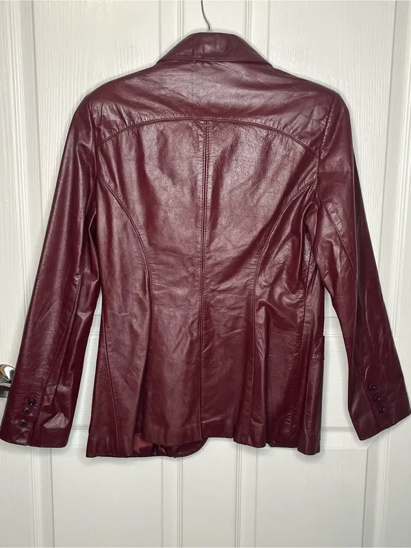 Etienne Aigner Vintage Oxblood Leather Blazer Style Jacket 80s Sz 14 - Image 7