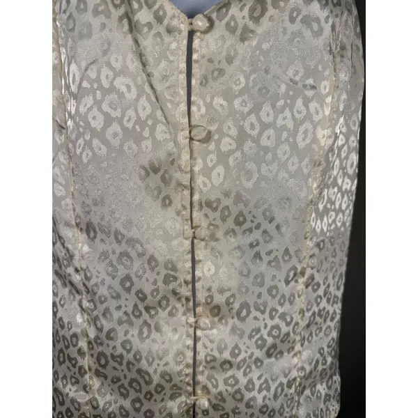 Vintage Y2K Valerie Stevens Satin‎ Jacquard Cami Leopard Button Tank Medium - Image 2