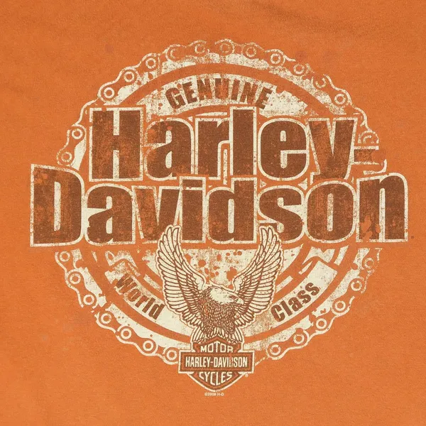 2009 Harley Davidson Orange Wolverine Shirt Size L - Image 5