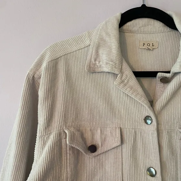 POL Cream Corduroy Shacket Frayed Distressed Oversized Layer Women's size Small - Image 3
