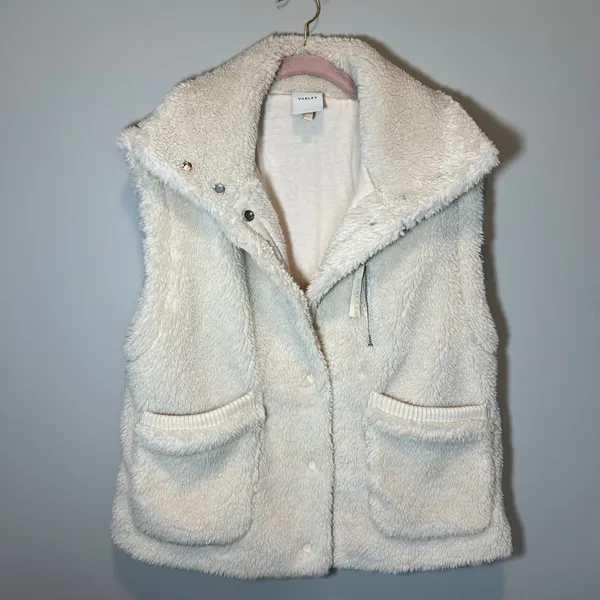 Varley Balter Relaxed Sherpa Gilet Vest Cream Faux‎ Fur Women's Medium - Image 2