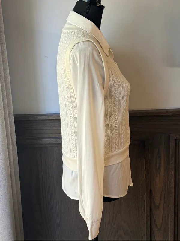 Women's Cream Cable Knit V-Neck Sweater Vest top medium - Image 4