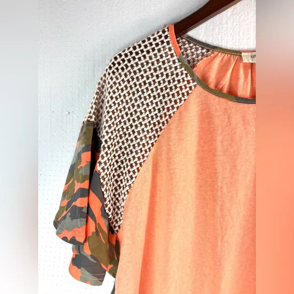Umgee S Mixed Media Ruffle Vibrant Orange Women's Top - Image 4