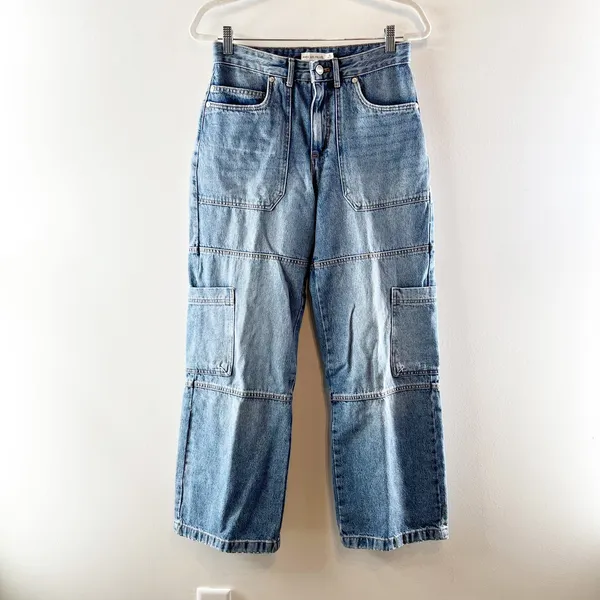 Avec Les Filles High Rise Wide Leg Carpenter Cargo Jeans Blue 26 - Image 2