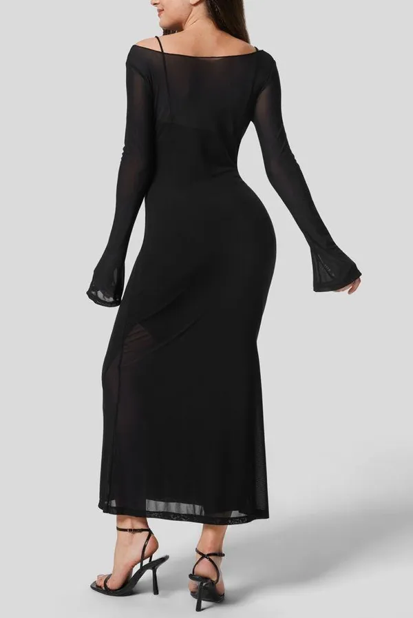 Halara Long Sleeve 2-piece Sheer Maxi Split Bodycon Dress - Image 2