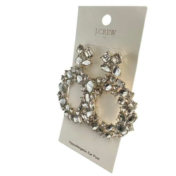 J. Crew Crystal Wreath Earrings Clear Rhinestone White - Image 3