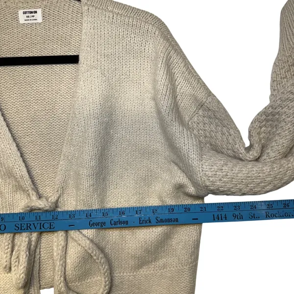 Cotton On Oversized‎ Cream Cropped Tie Front Balloon Sleeve Knit Cardigan XS - Image 6