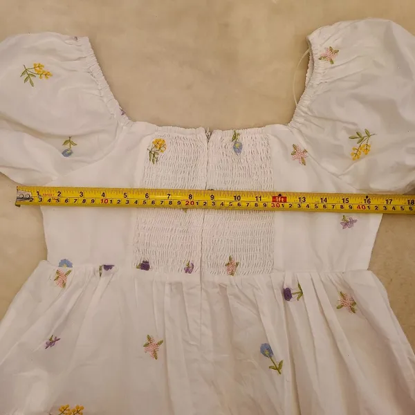 English Factory White Puff Sleeve Embroidered Floral Peplum Top - Image 9
